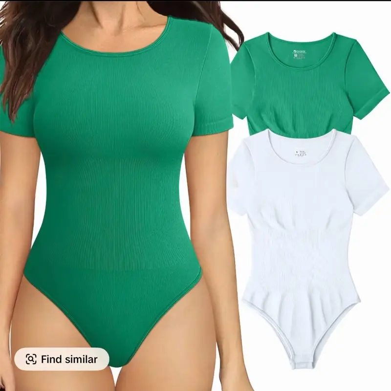 2pcs Women’s Basic Stretch Bodysuits, Slim-Fit Casual Daily Wear for Ladies