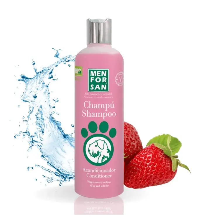 Menforsan Conditioner Vegan Dog Shampoo - Neutral pH Formula - Strawberry Fragrance - Conditioning Cream for Damaged Furs - Pink Color - Gentle Surfactants & Natural Collagen