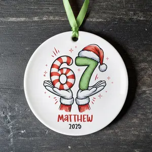 Personalized 67 Meme Minimalist Custom Name Ceramic Ornament, Cute Christmas Keepsake for Kids and Teens, Fun Holiday Gift Christmas Tree Decor