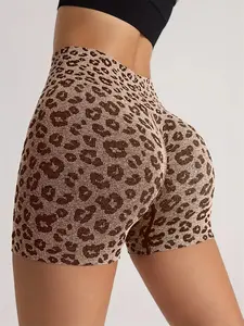 Women's Leopard Print High Waist Sporty Fitness Shorts, Comfortable Breathable Tight-Fit Yoga Gym Running Shorts for All Seasons