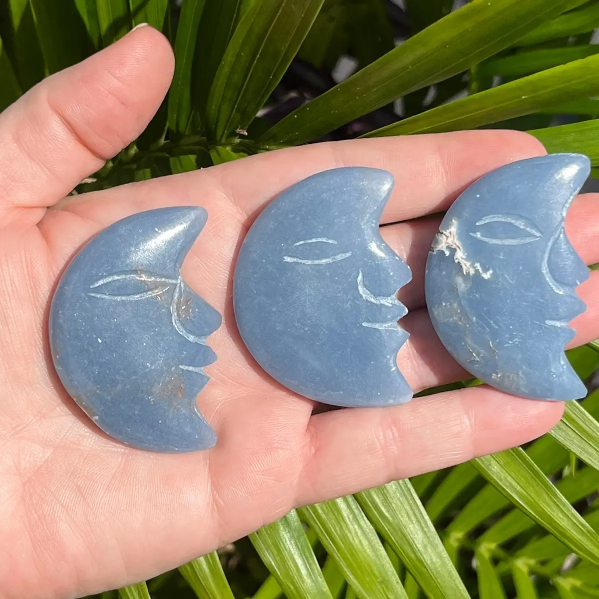 Angelite Crystal moon  Carving Decor