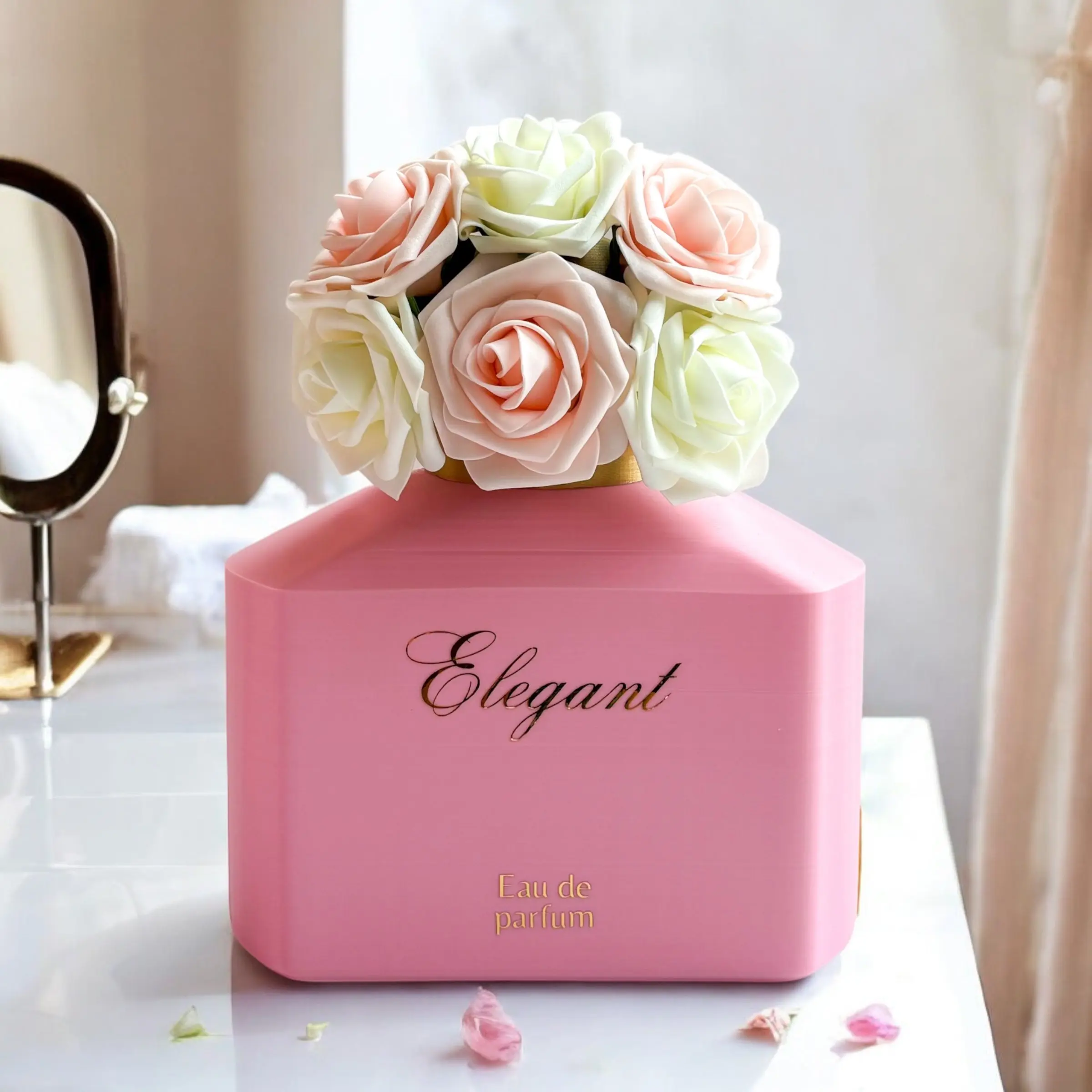 Elegant Floral Perfume Bottle Wall Decor Vanity Decoration Bedroom Art with flowers, centerpiece