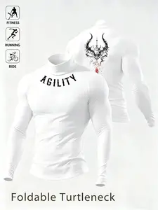Men Breathable Fitted Long Sleeve Compression Sports T Shirt High Neck Design Fitness Sport 2026