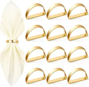 12 Pcs Set Metal Elegant Semi-circular Gold Napkin Ring Set, 1.84in X 1.18in, Used for Table Decoration, Weddings, Banquets, Valentine's Day, Birthday