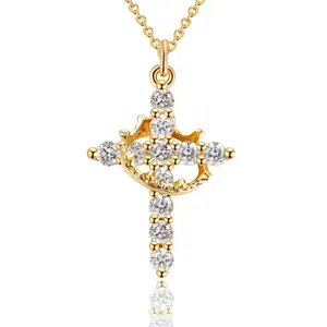 Upgraded Crown Cross Necklace for Women, Crown Cross Pendant Necklace Diamond Cross Necklaces Faith Cross Jewelry First Communion Gifts