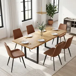 HIPIHOM 7-Piece Modern Extendable Sintered Stone Dining Set, Space Saving Table (130-170cm) with 6 Ergonomic Leather Chairs, Stable Carbon Steel Legs, Scratch Resistant & Easy Clean, Minimalist Furniture for Small Spaces & Modern Home Decor
