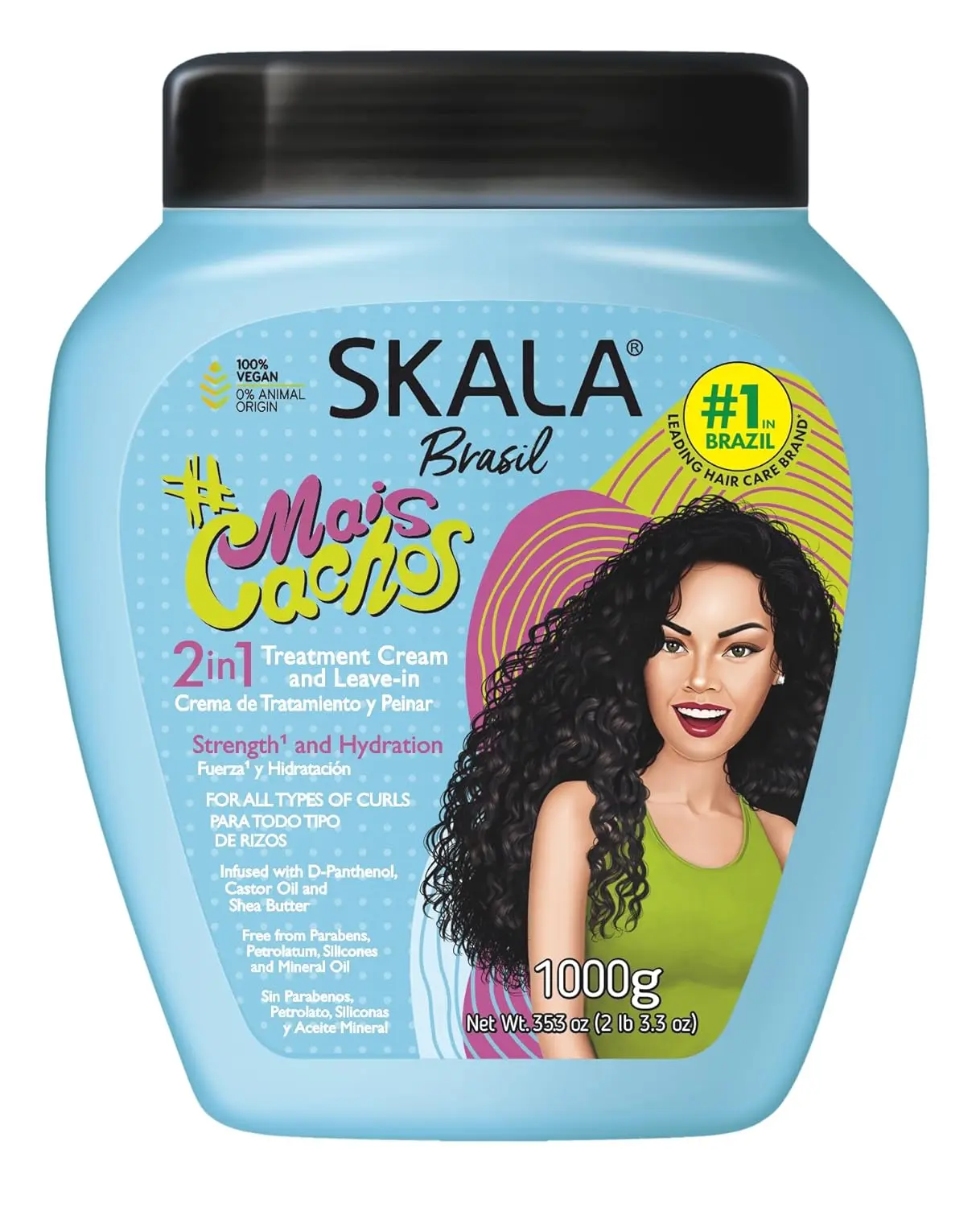 SKALA Hair Cream for Type 3ABC Curly Hair, 2-in-1 Conditioning Treatment & Combing Cream, Anti-Frizz, 100% Vegan, 35.2 oz