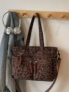 2026 New Fashion Leopard Print Canvas Crossbody Bag, Adjustable Strap, Large Capacity, Casual Commute Shoulder Bag, Canvas Shoulder Bags, All Seasons