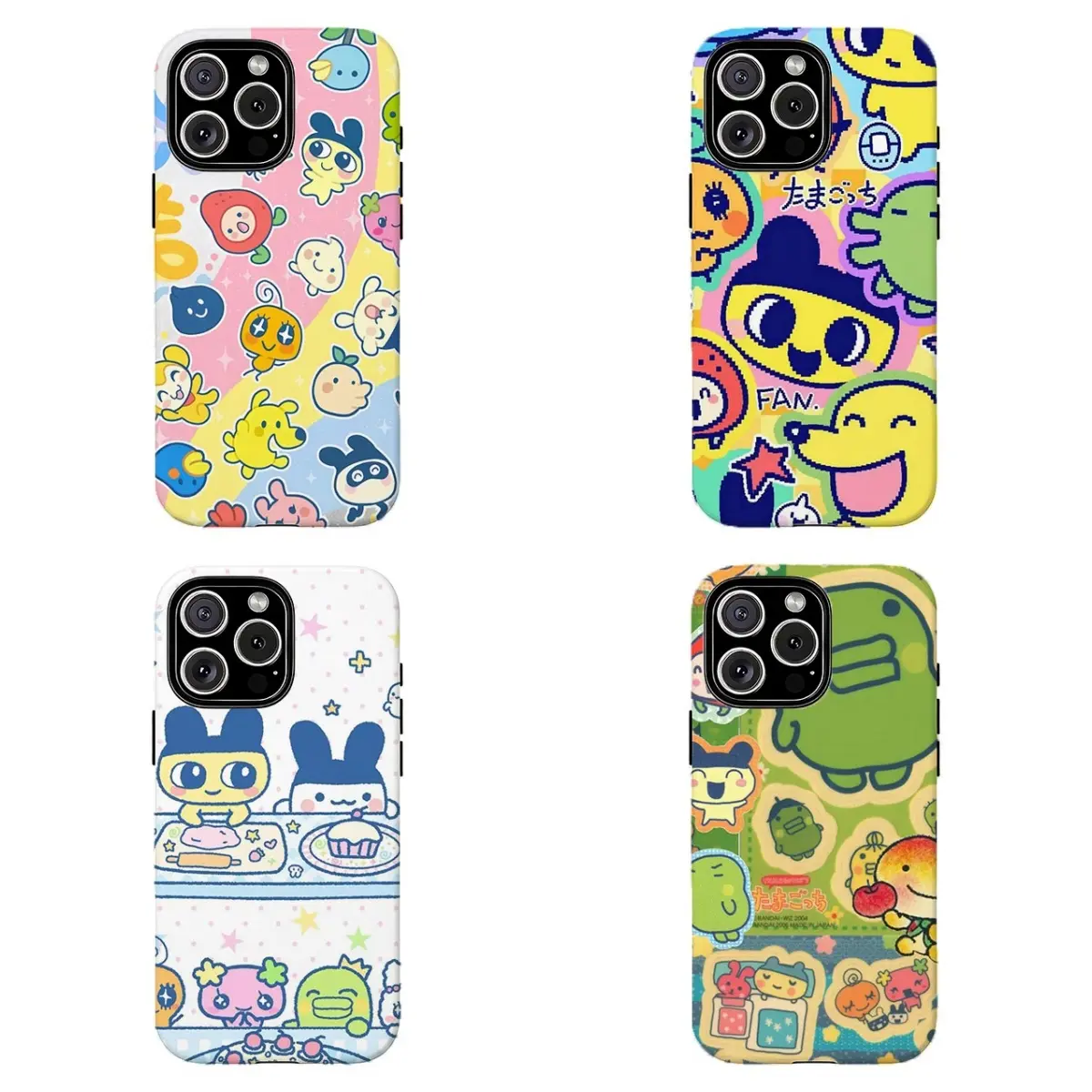 Colorful Tamagotchi Characters Smartphone Case - Wireless Polycarbonate Kidcore Casing, Resistance & Protection Phone Accessory for iPhone 11-17 Pro Max, Samsung S22-S26, Gift for Anime Lovers
