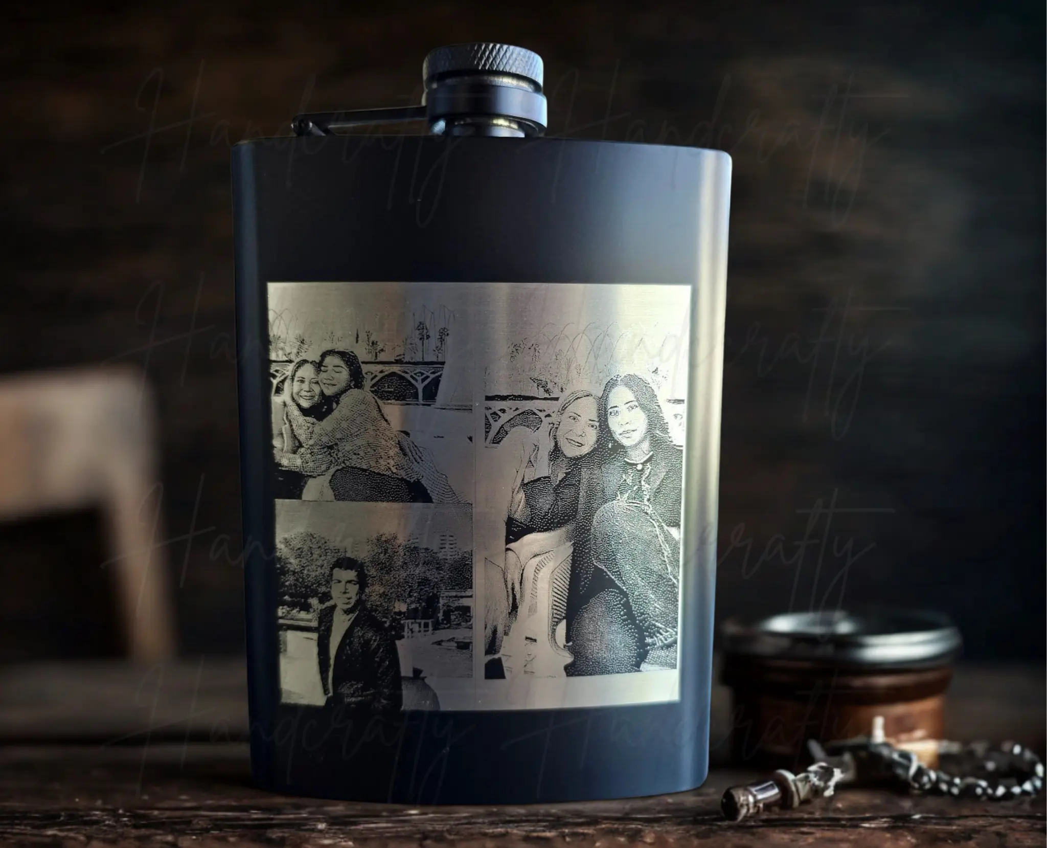 Photo engraved Stainless Steel Flask, photo laser engraved flask, personalized portrait flask, stainless steel anniversary gift.