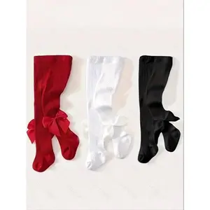 (New)3 Pairs Baby Bow Knit Leggings Set, Soft Breathable Autumn Winter Pants, Stockings, Tights, Comfortable Fit