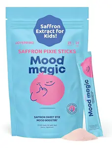 JoySpring Mood Magic for Kids – Natural Mood Support Pixie Sticks Candy with Saffron Extract, Magnesium Citrate & Vitamin D3 | Sugar-Free Powder Drink or Candy | 25 Servings | 4+ Years