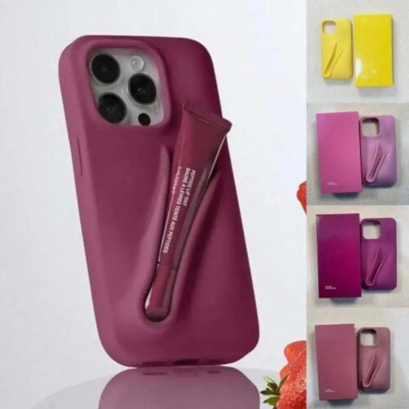 Silicone Phone Case Premium Silky Lip with Lip Gloss Holder Back Stick on Holder for IPhone 17/16/15/14/13 Pro Max/Pro