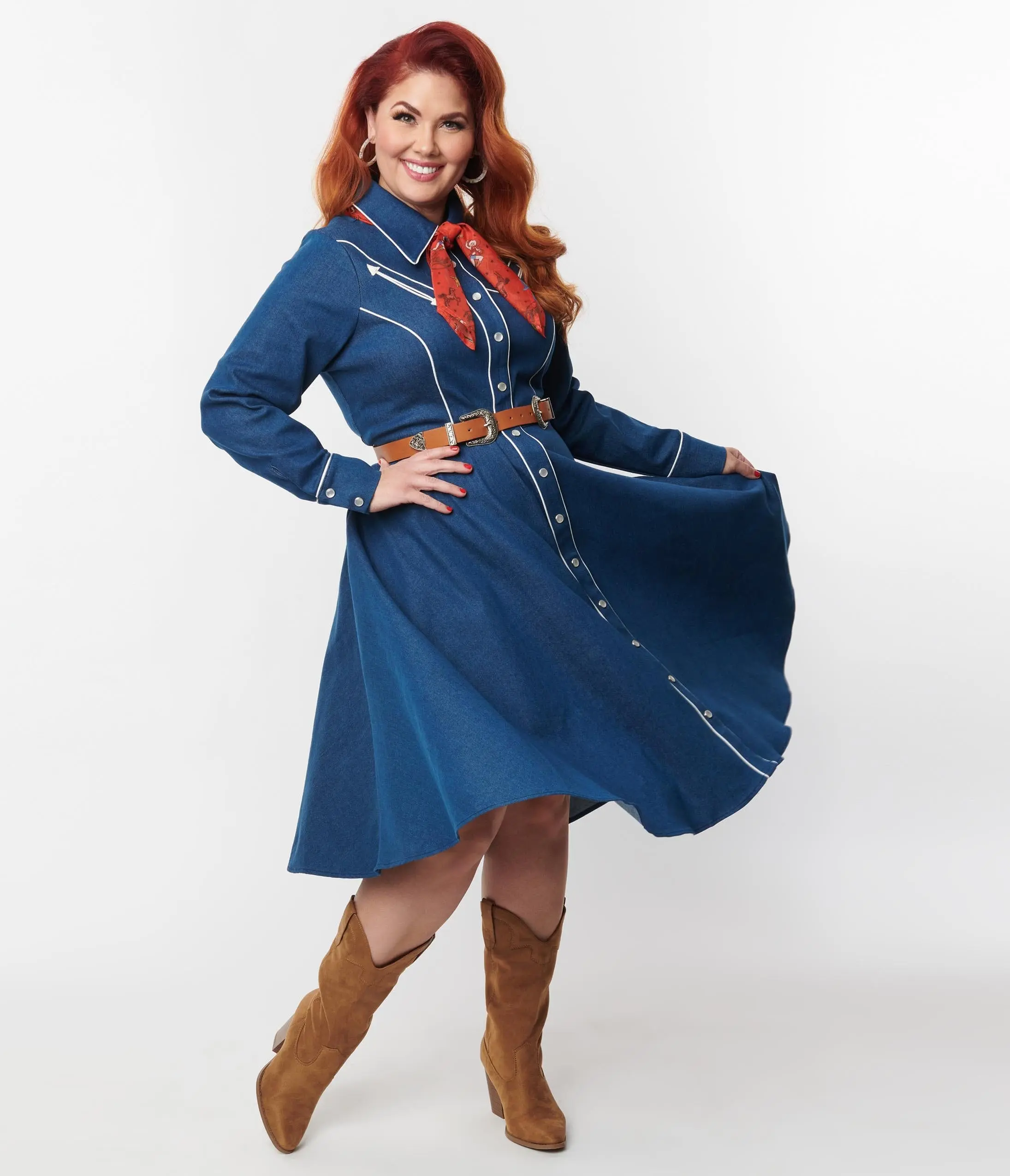 Unique Vintage Plus Size Denim Western Shirt Swing Dress - TikTok Shop