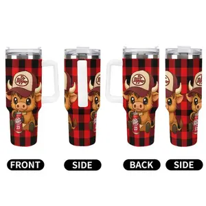 Dr Pepper Highland Cow 40oz Insulated Tumbler With Handle & Straw, Cute Cartoon Buffalo Plaid Stainless Steel Travel Mug, Retro Red Plaid Soda Fan Graphic Cup Gift For Her Men, Dr Pepper 23 Cow Trucker Hat Cup, Western Country Animal Soda Lover Tumbler