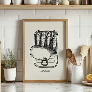 Sardines Print, Retro Kitchen Wall Art, Tinned Sardines Food Aesthetic Poster Decor, Trendy Coastal Art, Fish Art Print, Unframed