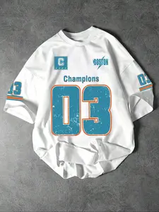 Men's Miami Dolphins Number 3 Jersey Print Short Sleeve Graphic Tee, Casual Comfy T-shirt for Summer, Men's Top for Daily Wear, Athletic Sports Clothing