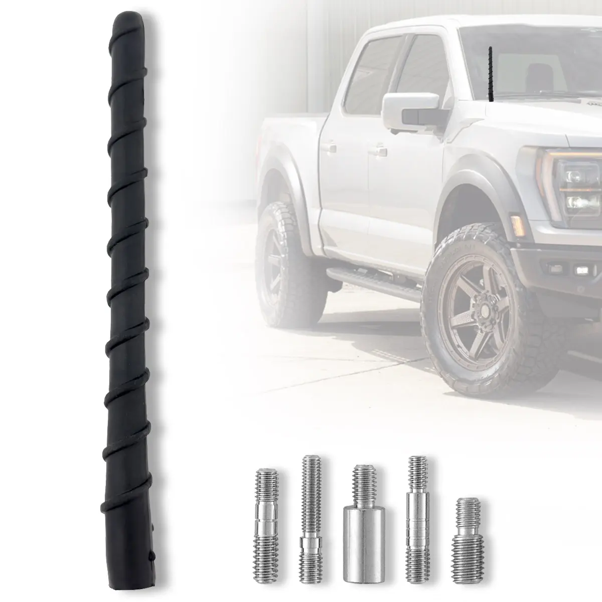 RECON Universal Aluminum 7" Long Range Truck Antenna (Fits OEM Factory Threaded Antenna) - Black