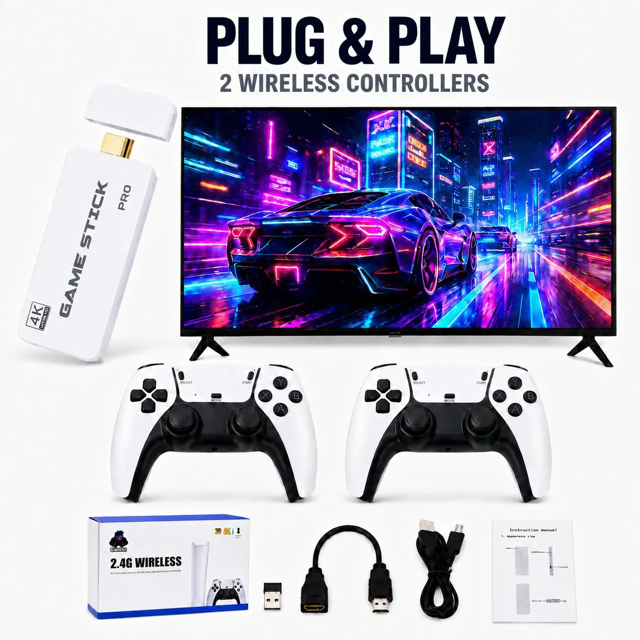 Retro Gaming Console for TV, Classic Wireless GameSystem, Plug & Play Home Entertainment Device, Built-inClassic Games, Dual Wireless Controllers, Gaming Gift forKids & Adults