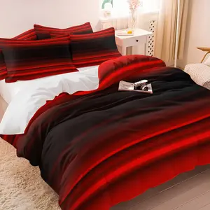 Red Black Gradient Stripe Duvet Cover Set, 1 Piece Duvet and 1-2 Coreless Pillowcases, Dynamic Gradient Stripe Design, Comfortable Soft, Minimalist Dark Style Bedroom Decor, Gift for Trendy and Cool Teenagers