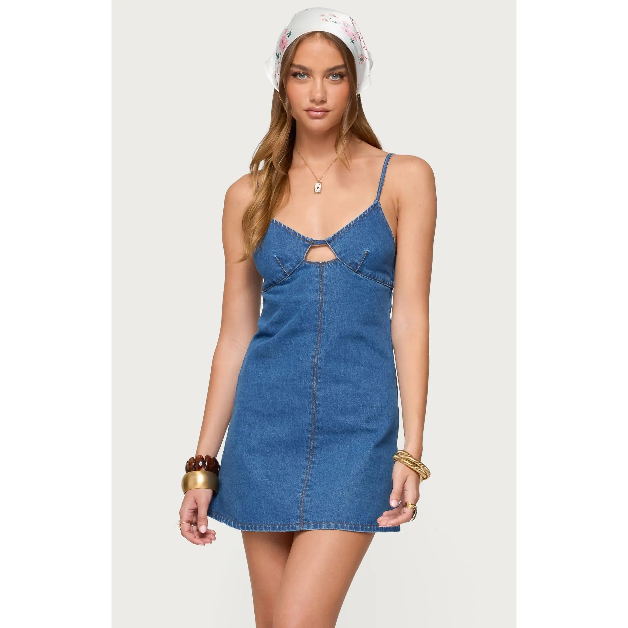 white christmas dresses Renita Halterneck Button Maxi Dress Denim Blue– Selfie Leslie main image 1