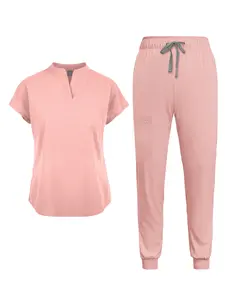 Women'S Casual Scrub Set Solid Color Short Sleeve Tunic Pants with Pockets Mandarin Collar Regular Length All Season Comfort Nurse Scrub Set for Dental Professionals