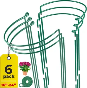 Plant Support Stakes - 6 Pack for Indoor & Outdoor Gardens with Peony Cages & Supports, 10" W x 16" H - Ideal for Peony, Hydrangea & Rose Bush