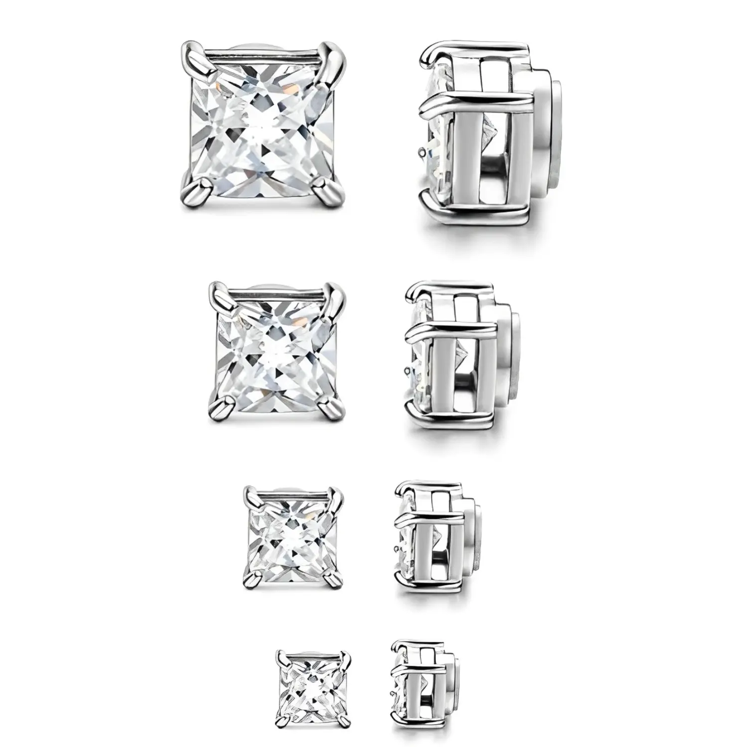 4 Pairs square silver