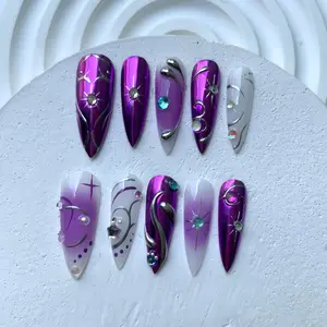 Purple Metallic Press On Nails | Stunning Gem Acrylic Nails | Custom Purple Nail | Handcrafted Purple Nails | Luxury Gem Press Ons