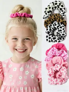 4Pcs Trendy Hair Scrunchies, Leopard & Pink Pattern Elastic Hair Bands, Fashion Hair Accessories for Daily Wear, Fashionable Hair Accessories