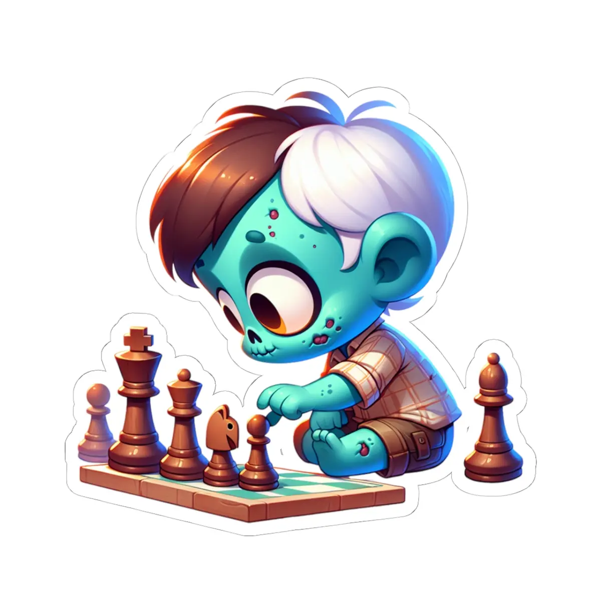 Zombie Chess Kiss-Cut Stickers, Cute Zombie Stickers for Laptop, Planner Accessories, Halloween Decor, Gift for Gamers