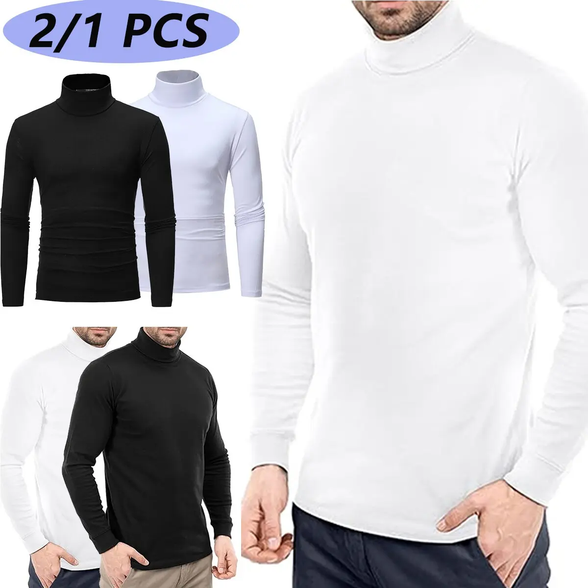 1-2 Pack Menswear Turtleneck T-Shirt Long Sleeve Pullover Lightweight Breathable Base Layer  Casual Street Wear Compression Comfortable Stretchy Underwear Tops Soft Basic Garment Streetwear Fabric Elastic Thermal Tshirt