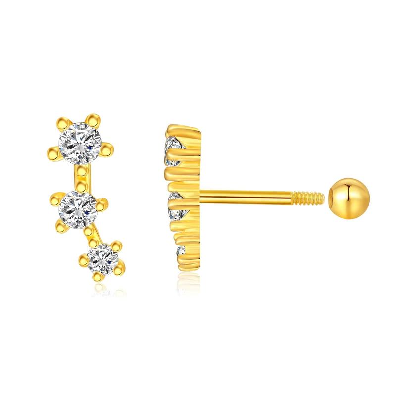 925 Sterling Silver Trio CZ Gold Screw Back Stud Earrings for Women/Girls, Sparkly CZ Stud Earrings for Helix Cartilage Tragus Earlobe Conch Piercing Jewelry 20 Gauge 925 Sterling Silver Trio CZ Gold Screw Back Stud Earrings for Women/Girls, Sparkly CZ Stud Earrings for Helix Cartilage Tragus Earlobe Conch Piercing Jewelry 20 Gauge