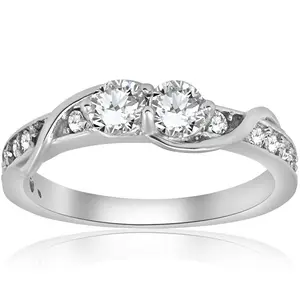 5/8ct Diamond Two Stone Forever Us Crossover Engagement 10k White Gold Ring