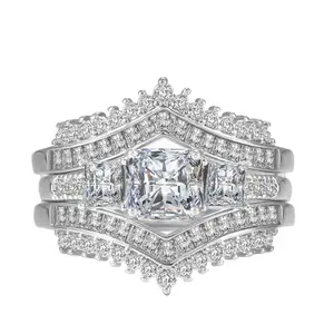 VOWSERING Luxury Wedding Ring Set for Women 2CT Square AAAAA CZ White Gold Plated Engagement Ring with Ring Box