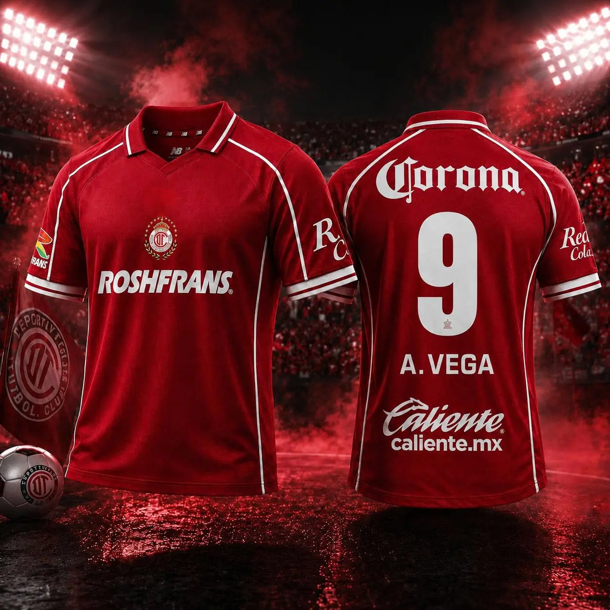 Alexis Vega #9 Toluca F.C Home Football Jersey 2026/2027 full logo