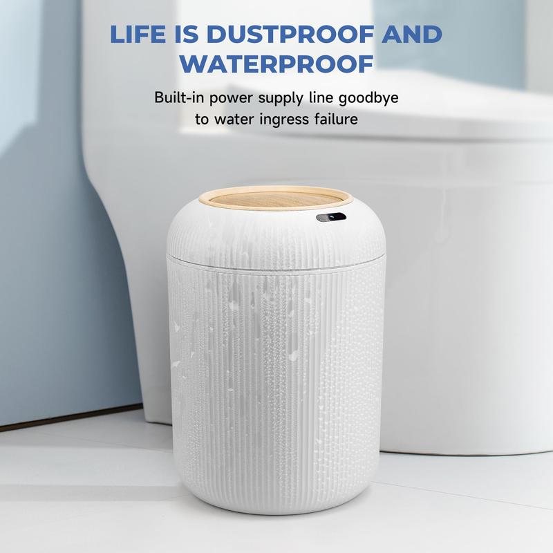 Pukomc Motion Sensor Trash Can with Lid, Touchless Waterproof Garbage Bins for Kitchen, Bathroom, Bedroom, Living Room, Office, Outdoor (White) Automatic Dispenser