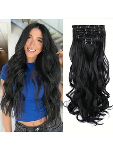 Clip In Hair Extensions 22 Inch 7pcs/Set Long Body Wavy Curly Hairpiece Long Soft Synthetic Hair Extension For Women Halloween Christmas