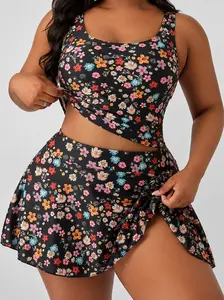 Sculpt Touch Women’s Tummy Control Tankini Swimsuit Two Piece High Waisted Swim Dress Bathing Suit with Skirt Push Up Bikini Set