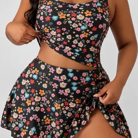 Women’s 2-Piece Sculpt Touch Tankini Swimsuits Set - Elegant Fitted Resort Wear, High-Waisted Skirted Push-Up Tummy Control Bathing Suit, Tummy Control Swimsuits for Women