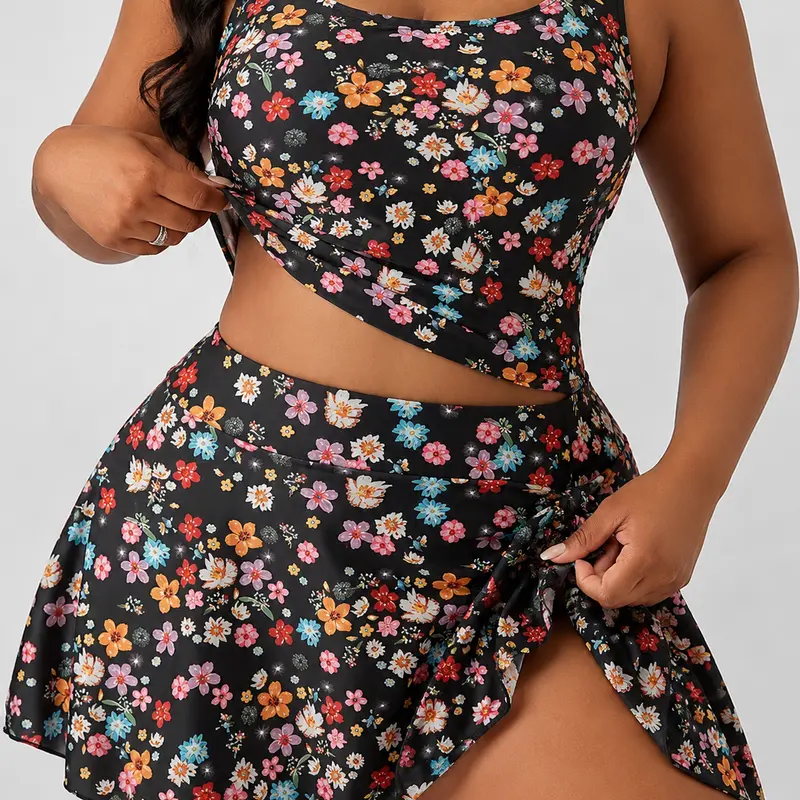 Women’s 2-Piece Sculpt Touch Tankini Swimsuits Set - Elegant Fitted Resort Wear, High-Waisted Skirted Push-Up Tummy Control Bathing Suit, Tummy Control Swimsuits for Women