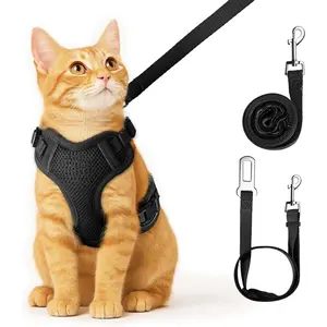 Cat Harness and Leash for Walking, Cat Car Harness, Escape Proof Soft Adjustable Vest Harnesses for Cats, Easy Control Breathable Reflective Strips Harness, Kitten Harness and Leash Set