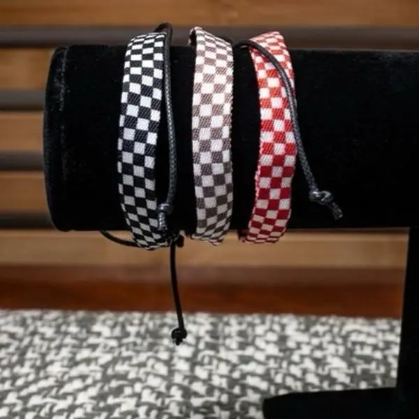 3-Piece Checkered Woven Friendship Wristband Set - Punk Rock Style, Soft Skin-Friendly, for Concert Outfits Matching Threads Jewelry Set