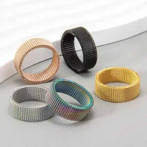 8mm High-Quality Titanium Steel Mesh Ring — Simple, Deformable, Multi-Color Mesh Band for Men and Women