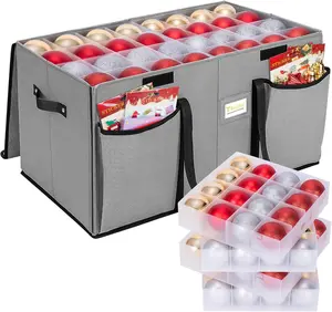 64/128 Ball Christmas Ornament Storage Box with Dividers, Premium Holiday Ornaments Storage Container Bin for Xmas Decorations