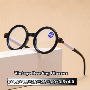 Unisex Round Anti Blue Light Reading Glasses Women Men Vintage Fashion Presbyopia Eyewear Hyperopia Female Eyeglasses 0+1.0+4.0