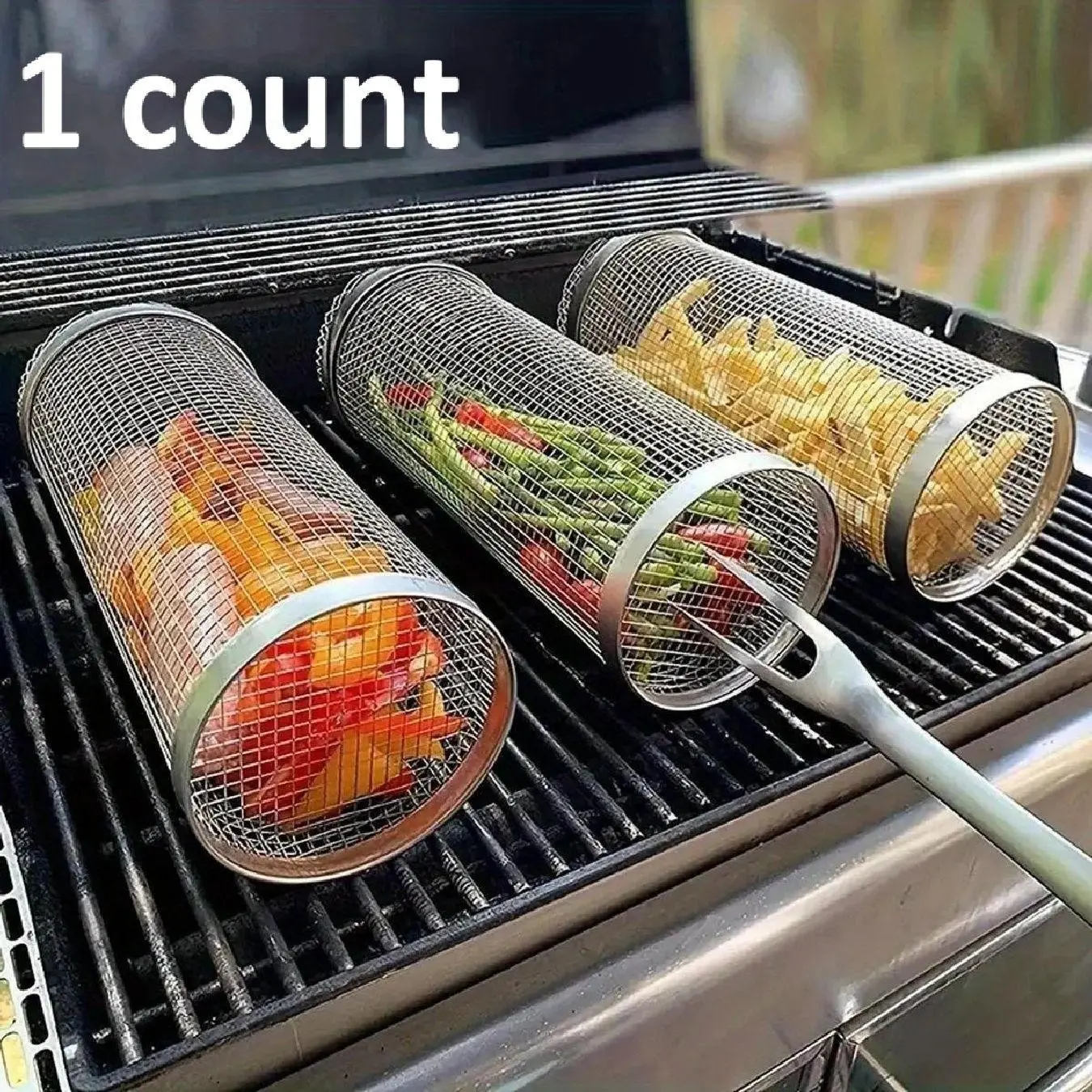 Outdoor BBQ Grill Basket, Stainless Steel Round Smoker, Portable Multi-Function Rotating Roller, Perfect for Grilling and Outdoor Cooking, Barbecue Accessories