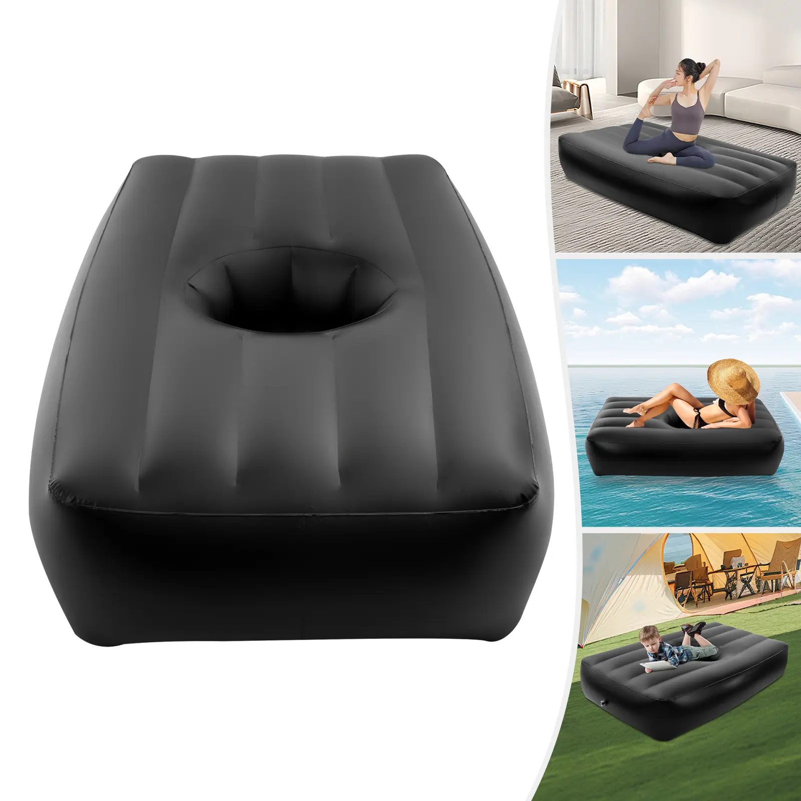 CNCEST Post Surgery Recovery Bed with Hole PVC Inflatable Bed Ergonomic Design for Comfort Quick Inflation Electric Air Pump Included Black Modern Style