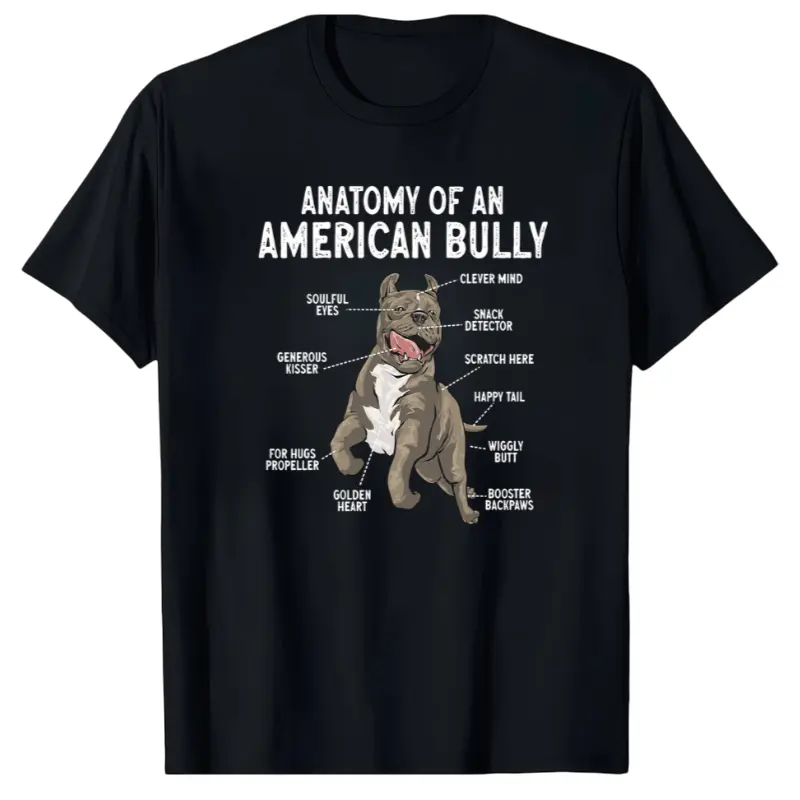 American Bully Dog Anatomy T-Shirt - Retro Bully Breed, Casual Round Neck Tee with American Bully Graphic, Machine Washable Suitable for - Wear for Breeders & Owners