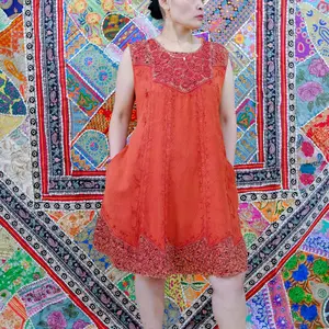 Cotton Sun Dress, Flowy Summer Bohemian Dress with Pockets, Batik Design, Hand Embroidery, Flare Dress, Free Spirit Style, Sleeveless Dress